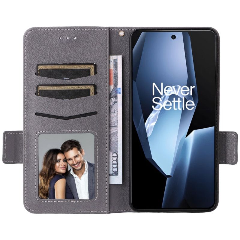 Flip Cover Til Oneplus 13r Litchi Tekstur Med Rem