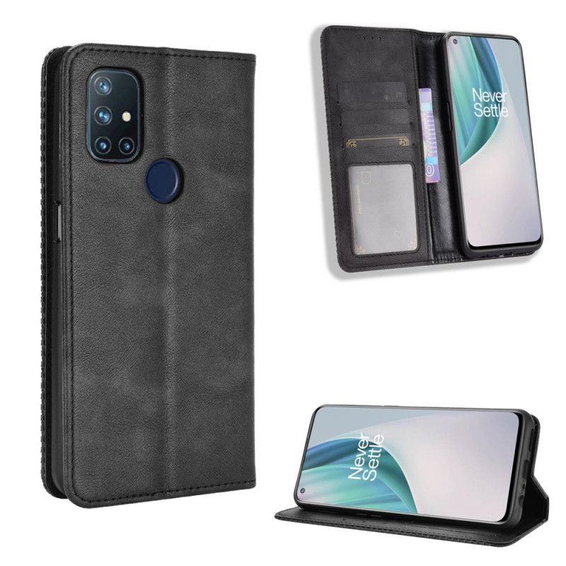 Læder Cover for OnePlus Nord N10 Sort Stiliseret Vintage Læder Effekt