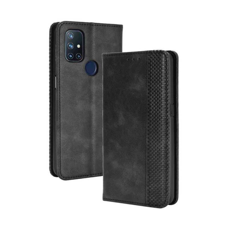 Læder Cover for OnePlus Nord N10 Sort Stiliseret Vintage Læder Effekt