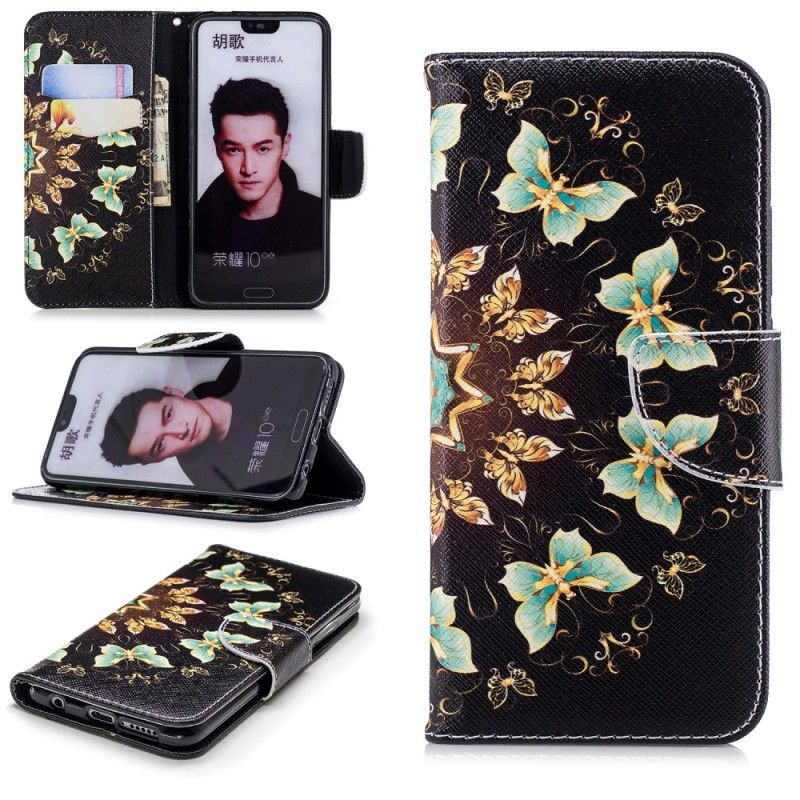 Flip Cover Læder for Honor 10 Sommerfuglemandala