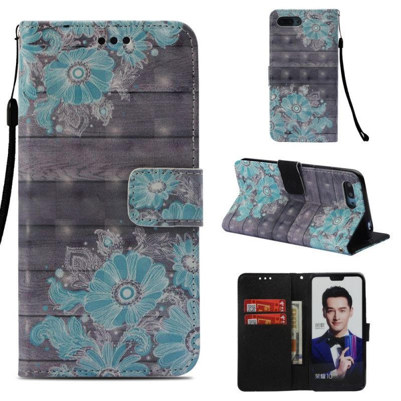 Flip Cover Læder Honor 10 Blå Blomster
