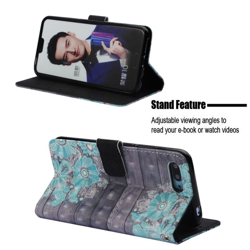 Flip Cover Læder Honor 10 Blå Blomster