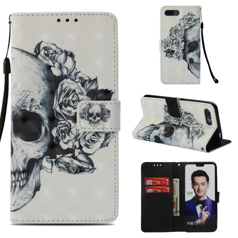 Flip Cover Læder Honor 10 Blomstret Kranium Original