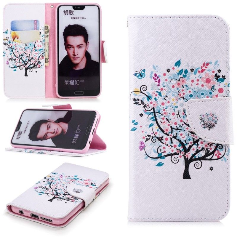 Flip Cover Læder Honor 10 Blomstret Træ