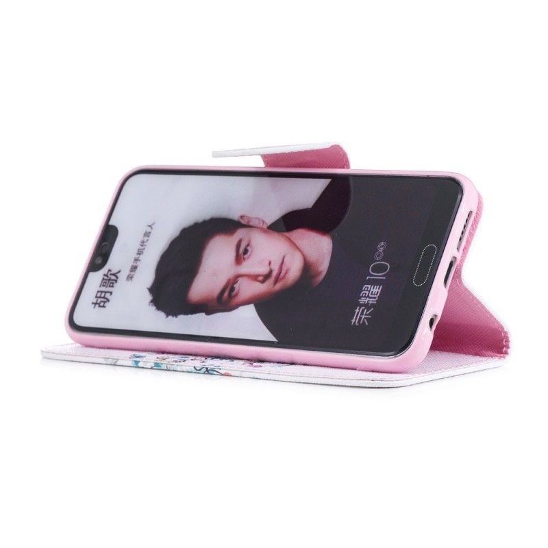 Flip Cover Læder Honor 10 Blomstret Træ