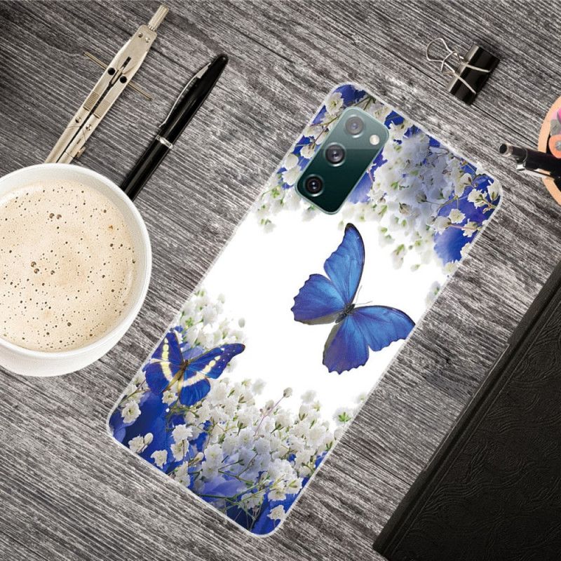 Cover Samsung Galaxy S20 FE Mørkeblå Design Sommerfugle