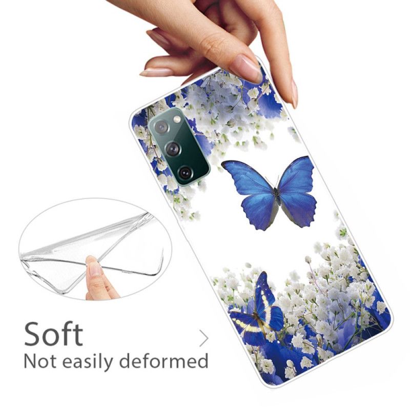 Cover Samsung Galaxy S20 FE Mørkeblå Design Sommerfugle