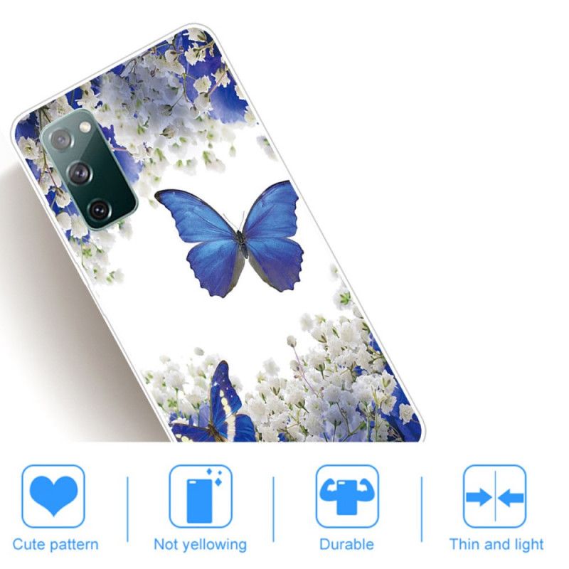 Cover Samsung Galaxy S20 FE Mørkeblå Design Sommerfugle