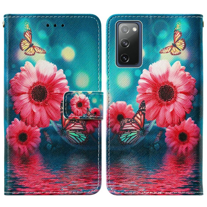 Flip Cover Læder for Samsung Galaxy S20 FE Blomster Og Sommerfugle