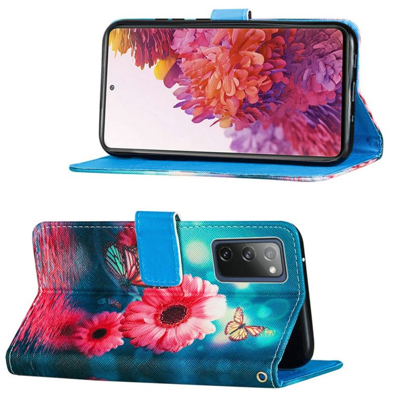 Flip Cover Læder for Samsung Galaxy S20 FE Blomster Og Sommerfugle