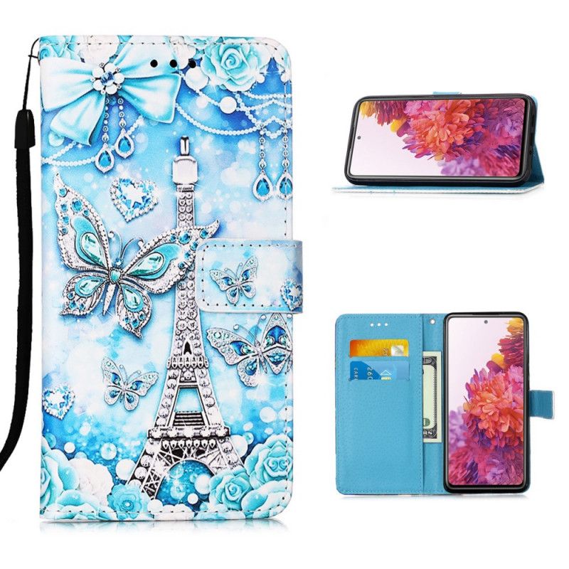 Flip Cover Læder for Samsung Galaxy S20 FE Eiffeltårnets Sommerfjerresnor