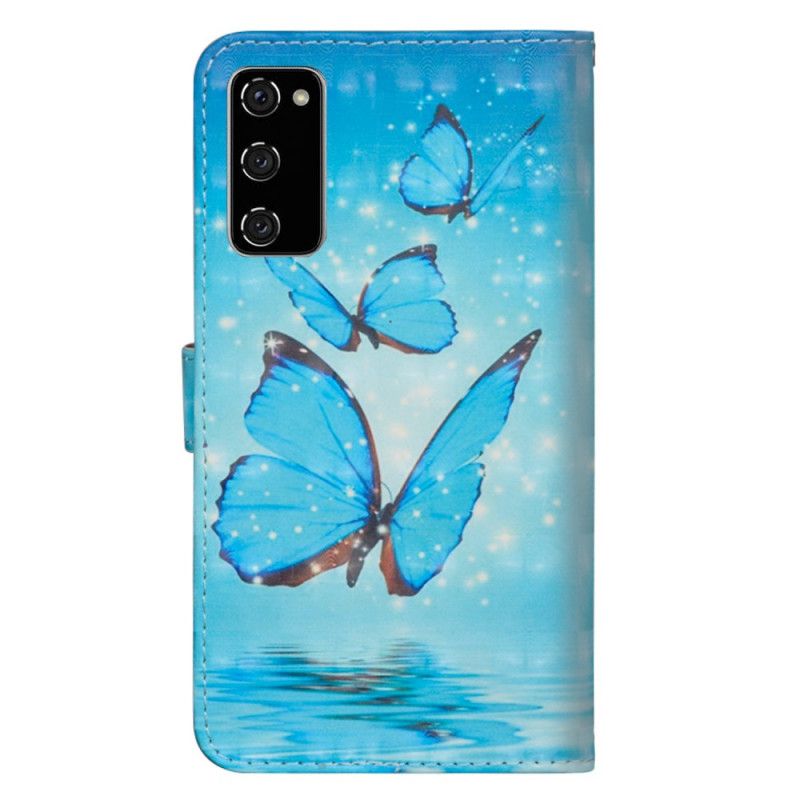Flip Cover Læder for Samsung Galaxy S20 FE Flyvende Blå Sommerfugle