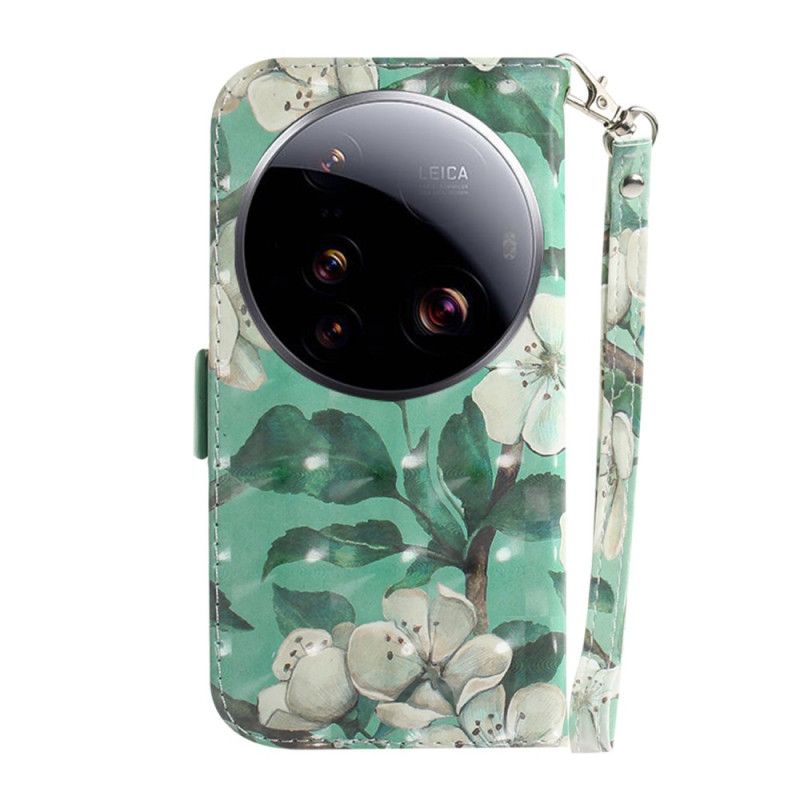 Flip Cover Xiaomi 15 Ultra Hvide Blomster Med Snor