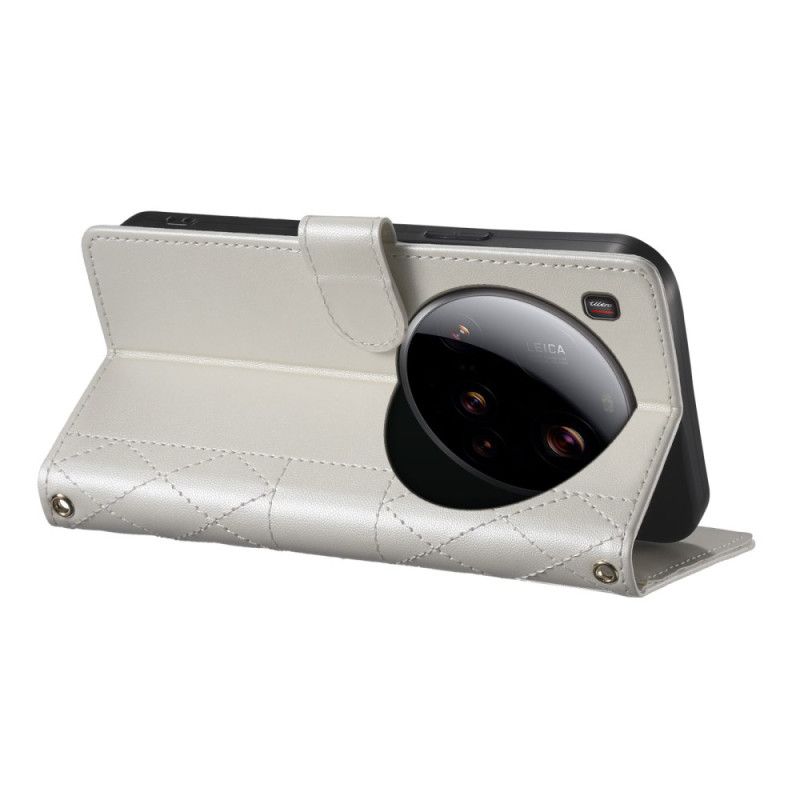 Læder Cover Xiaomi 15 Ultra Telefon Etui Quiltet Med Rem Og Skulderrem