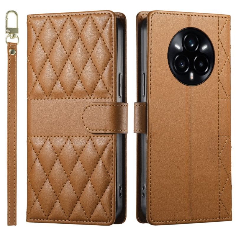 Flip Cover Realme 14 Pro Plus 5g Quiltet Med Rem Og Skulderrem