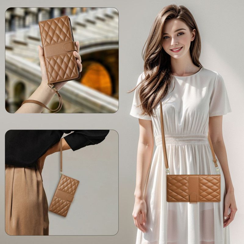 Flip Cover Realme 14 Pro Plus 5g Quiltet Med Rem Og Skulderrem