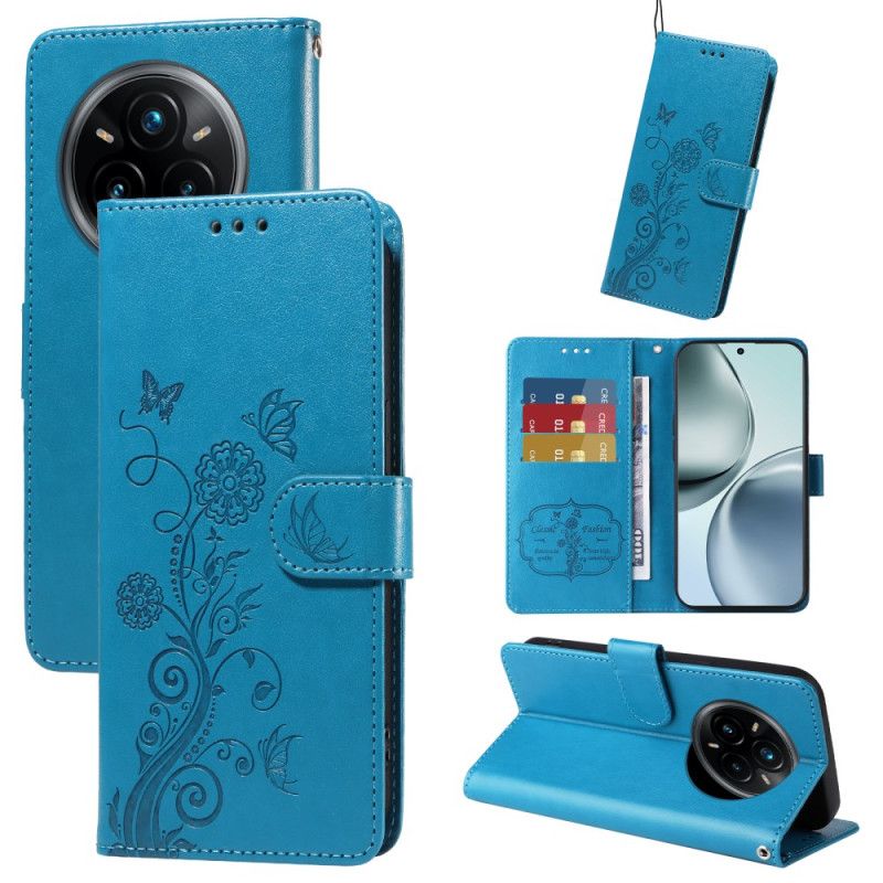 Læder Cover Realme 14 Pro Plus 5g Telefon Etui Blomstermønster