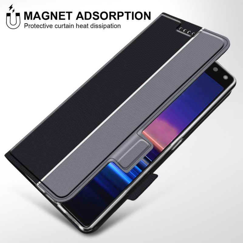Læder Cover Sony Xperia 8 Sort Mobilcover Tofarvet Kunstlæder
