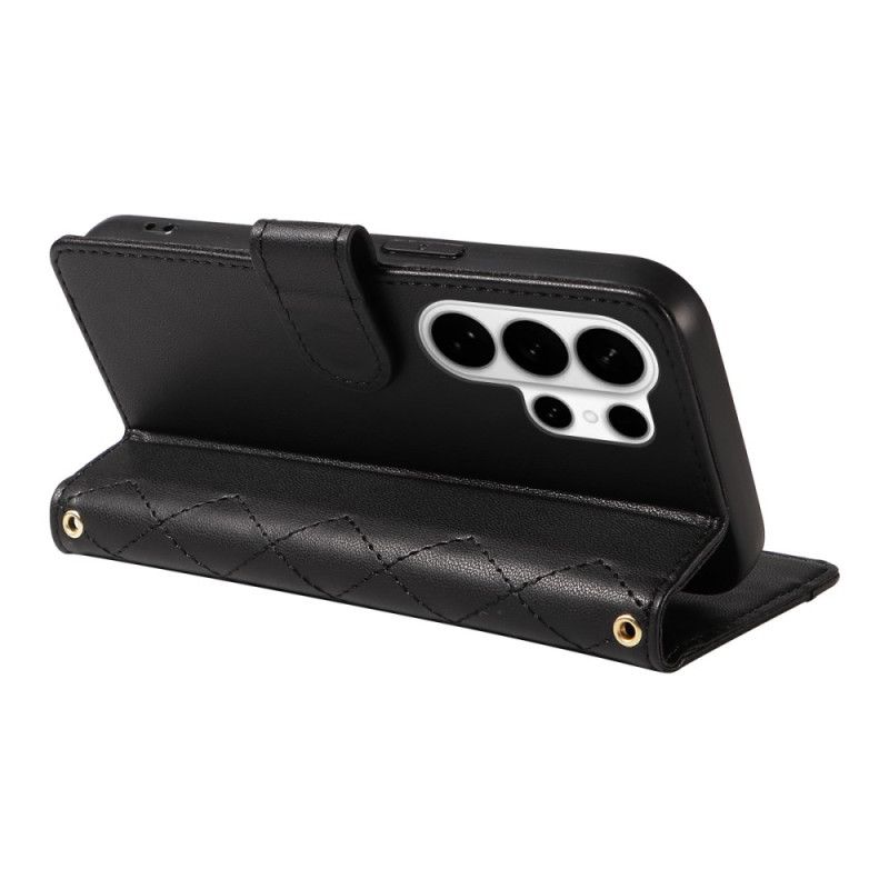 Læder Cover Samsung Galaxy S26 Ultra Quiltet Med Rem Og Skulderrem