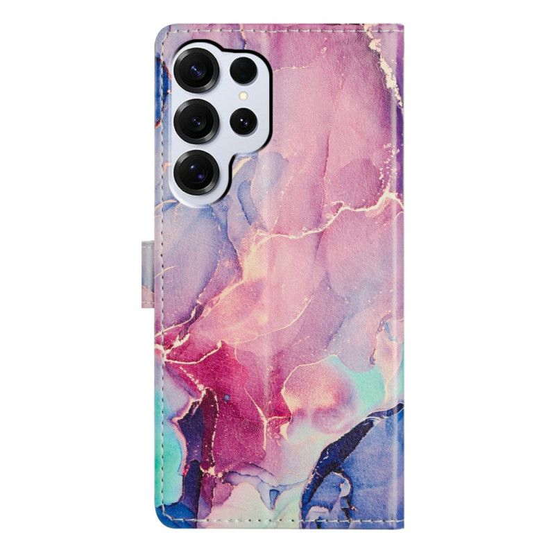 Læder Cover Samsung Galaxy S26 Ultra Telefon Etui Grøn Og Lyserød Marmor