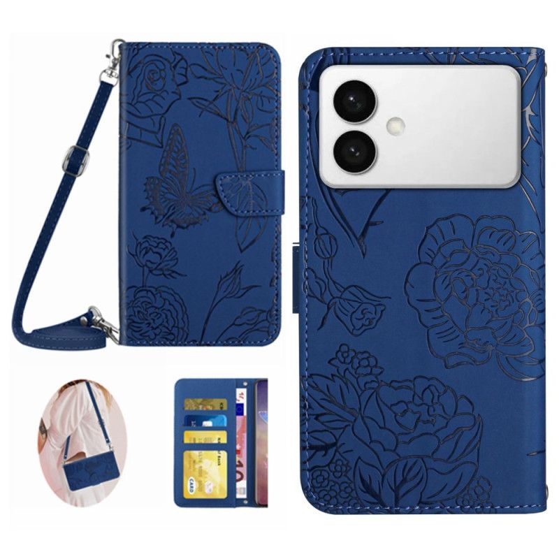Læder Cover Samsung Galaxy S26 Ultra Telefon Etui Skuldertaske Med Sommerfugleprint