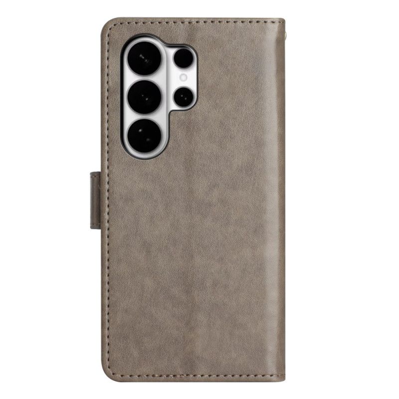 Læder Cover Samsung Galaxy S26 Ultra Telefon Etui Sommerfugl Og Blomster