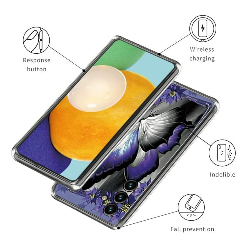 Cover Samsung Galaxy A14 / A14 5G Lilla Sommerfugl