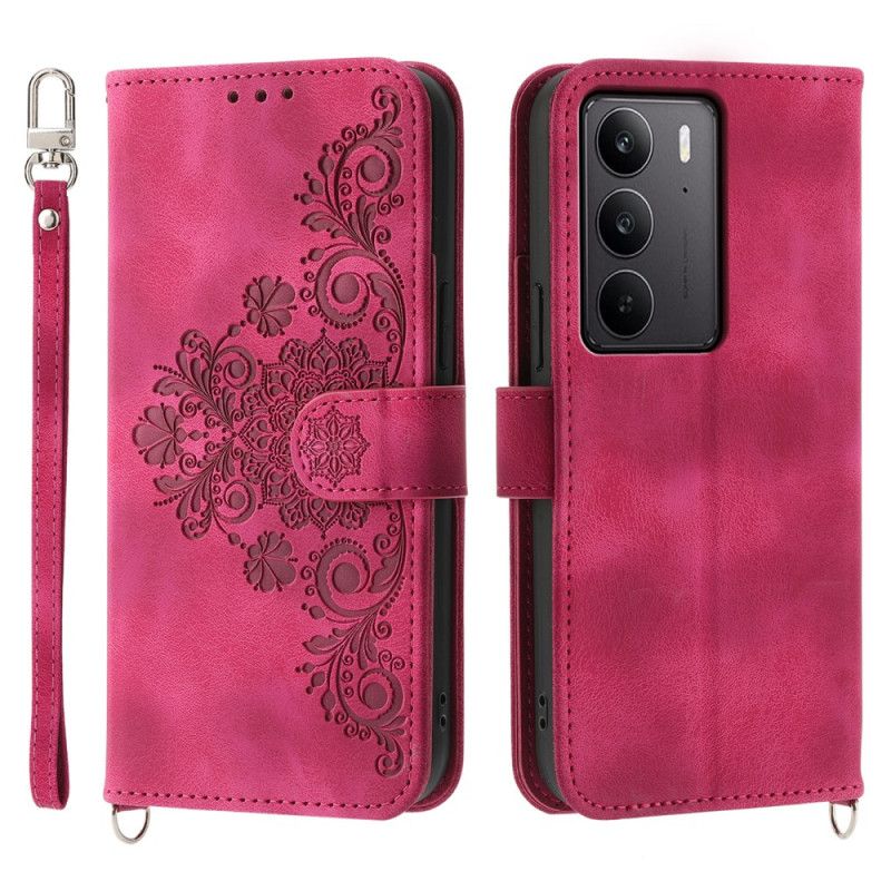 Læder Cover Realme C75 Ruskindsblondereffekt Med Rem Og Skulderrem