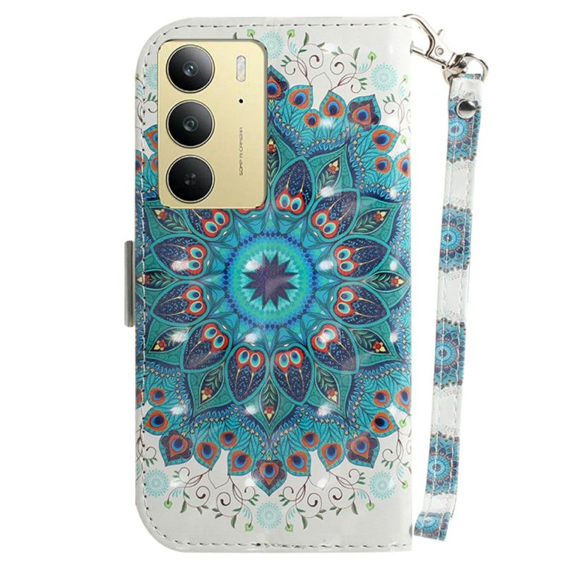 Læder Cover Realme C75 Telefon Etui Snor Med Grøn Mandala