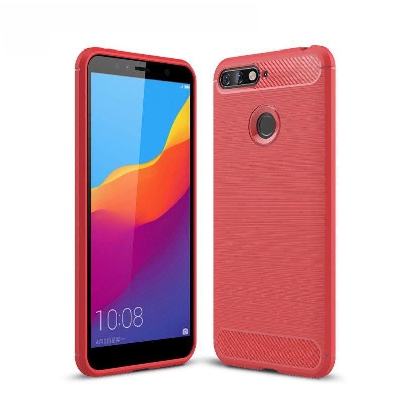 Cover Honor 7A Rød Mobilcover Børstet Kulfiber