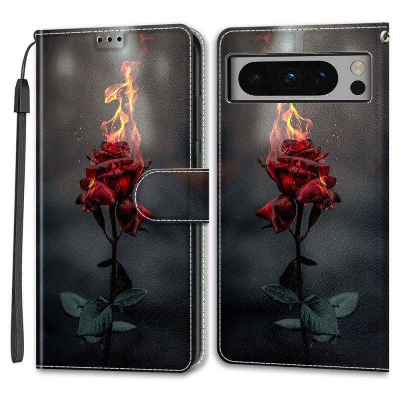 Flip Cover Google Pixel 8 Pro Rose On Fire Med Rem