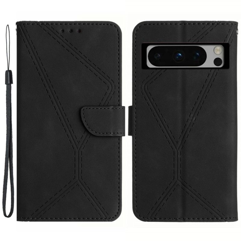 Flip Cover Google Pixel 8 Pro Stribede Linier Og Prikker