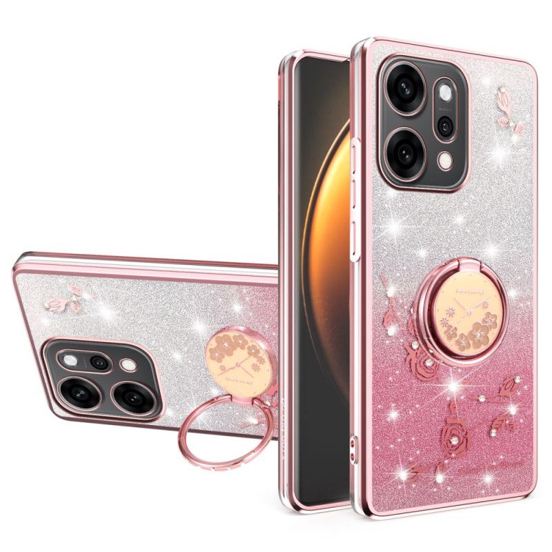 Cover Oppo Reno 14 5g Blomster Og Rhinsten Med Ringholder
