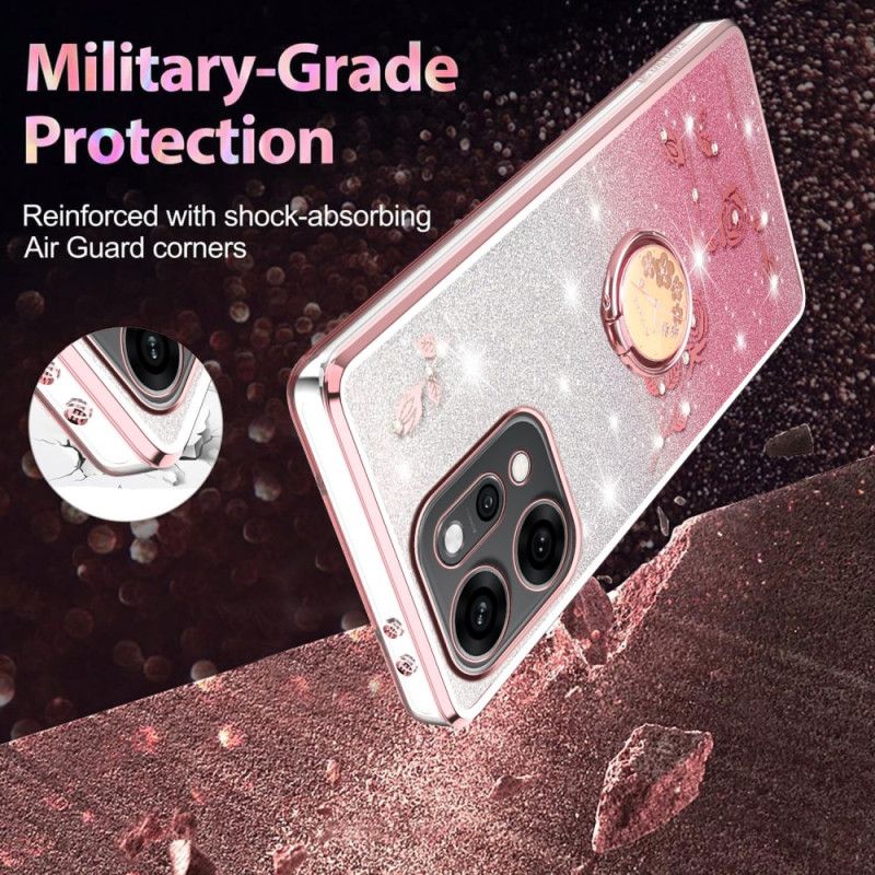 Cover Oppo Reno 14 5g Blomster Og Rhinsten Med Ringholder