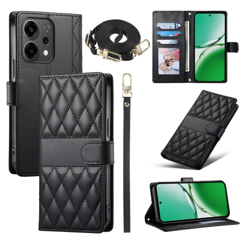 Flip Cover Oppo Reno 14 5g Quiltet Stil Med Rem Og Skulderrem