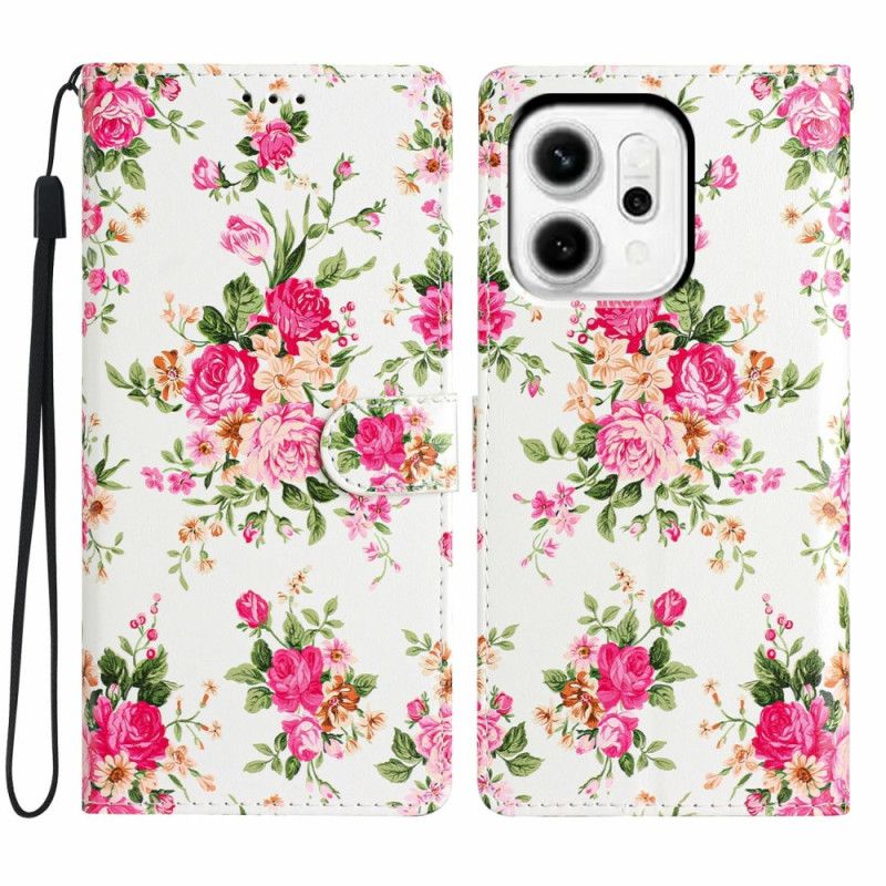 Flip Cover Oppo Reno 14 5g Rød Blomster