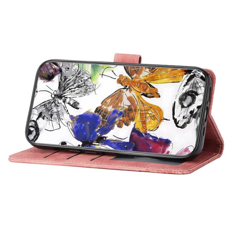 Flip Cover Oppo Reno 14 5g Sommerfugle Med Ruskindseffekt