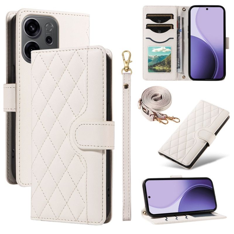 Flip Cover Til Oppo Reno 14 5g Quiltet Med Rem Og Skulderrem