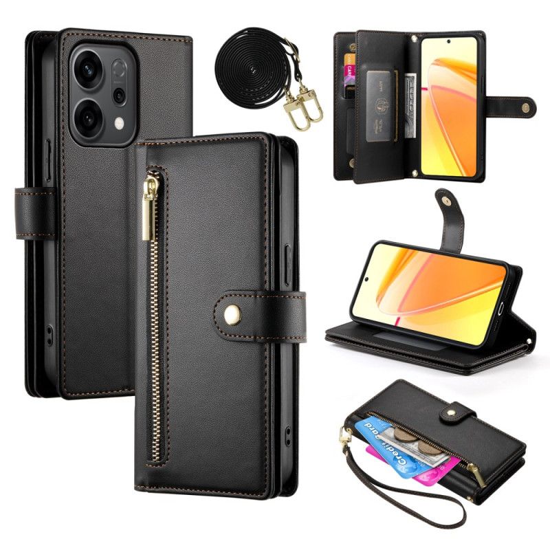 Læder Cover Oppo Reno 14 5g Taske Med Lynlås Og Stropper