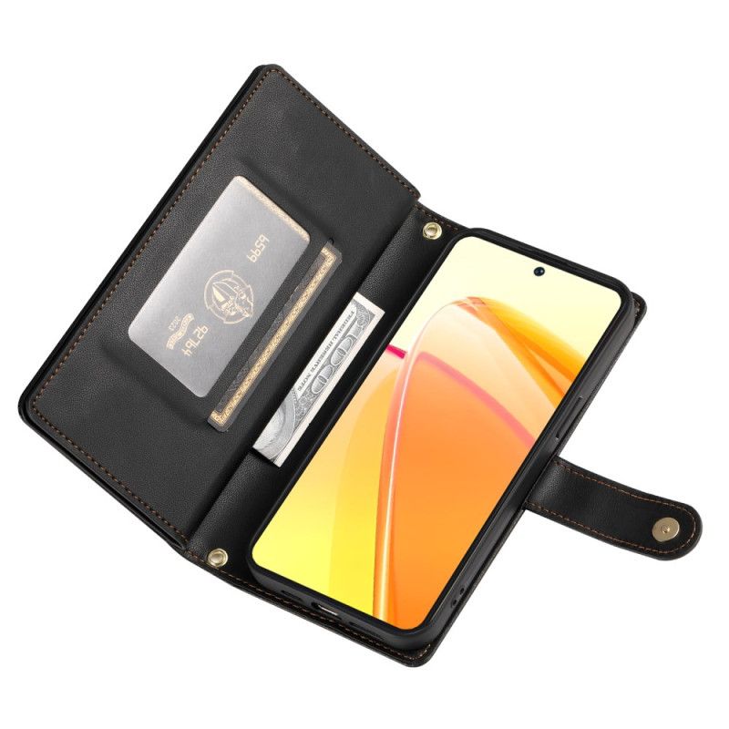 Læder Cover Oppo Reno 14 5g Taske Med Lynlås Og Stropper