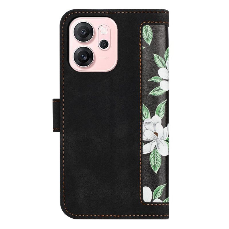 Læder Cover Oppo Reno 14 5g Telefon Etui Blomsterdesign Med Rem