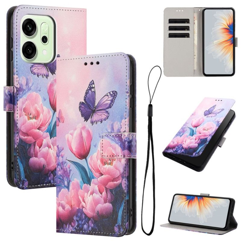 Læder Cover Oppo Reno 14 5g Telefon Etui Floralie