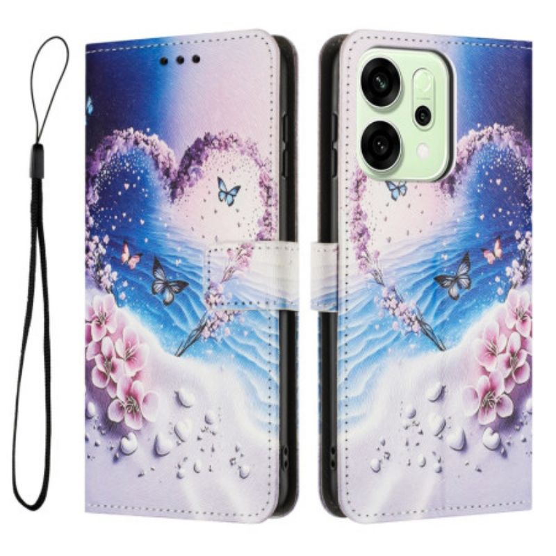 Læder Cover Oppo Reno 14 5g Telefon Etui Hjerte