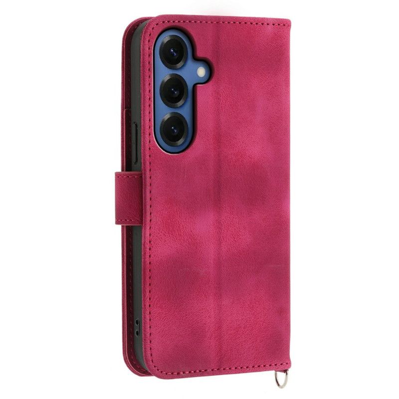 Flip Cover Samsung Galaxy S26 Blomstermønster Med Ruskindseffekt Og Stropper