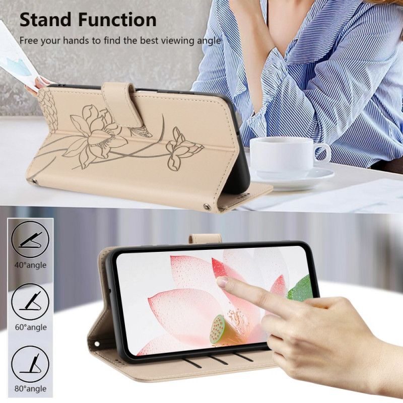 Flip Cover Samsung Galaxy S26 Lotusmønster Med Rem