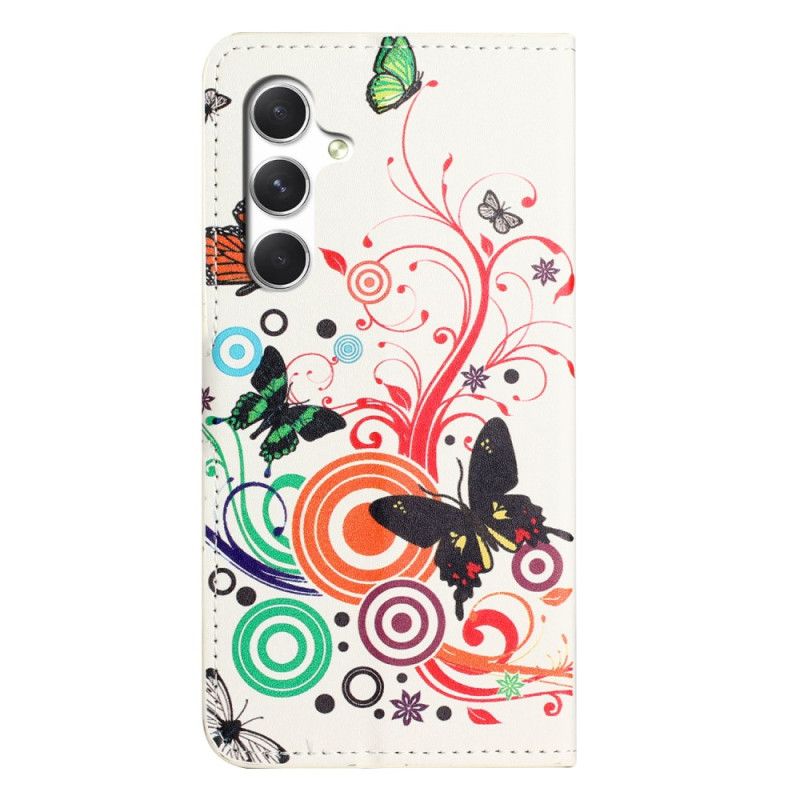 Læder Cover Samsung Galaxy S26 Telefon Etui Hvide Sommerfugle