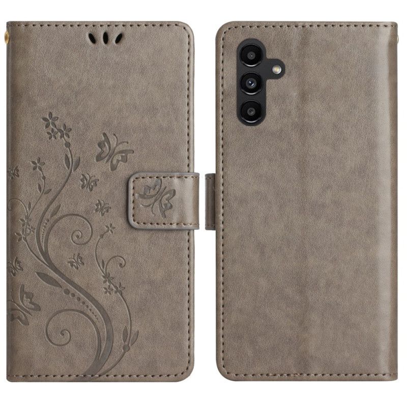 Læder Cover Samsung Galaxy S26 Telefon Etui Sommerfugl Og Blomster