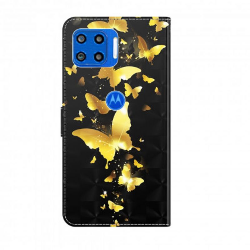 Flip Cover Moto G 5g Plus Gule Sommerfugle