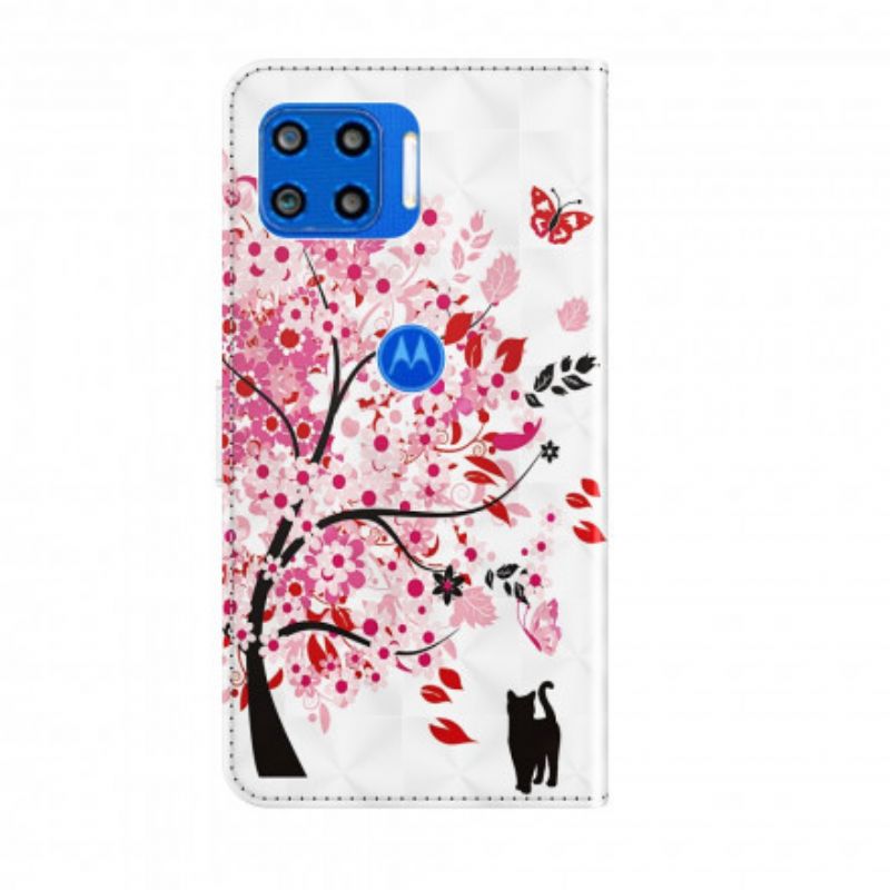 Flip Cover Til Moto G 5g Plus Pink Træ