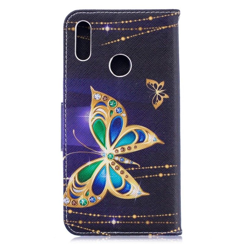 Flip Cover Læder for Huawei Y7 2019 Magisk Sommerfugl
